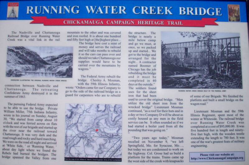 Running Water Creek Bridge marker close up, photo courtesy of Dennis Lambert