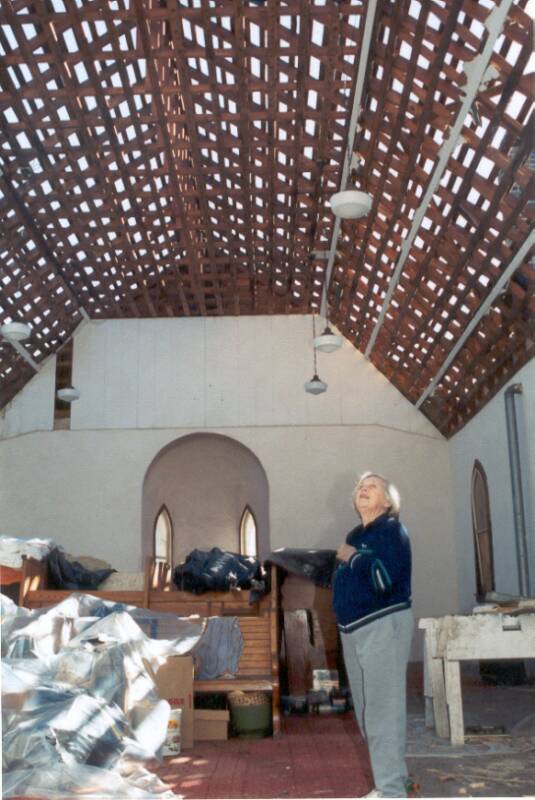 Inside the chapel after the old roof is removed