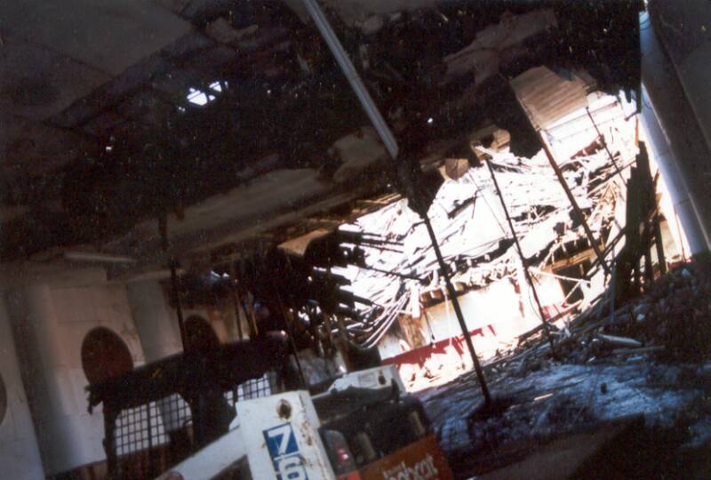 Collapsed roof in April 2000