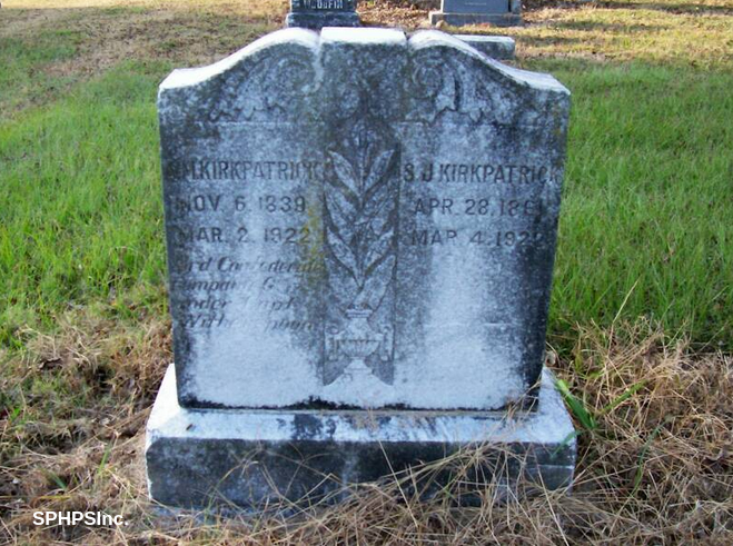A.M. and S.J. Kirkpatrick gravestone, courtesy of Dennis Lambert