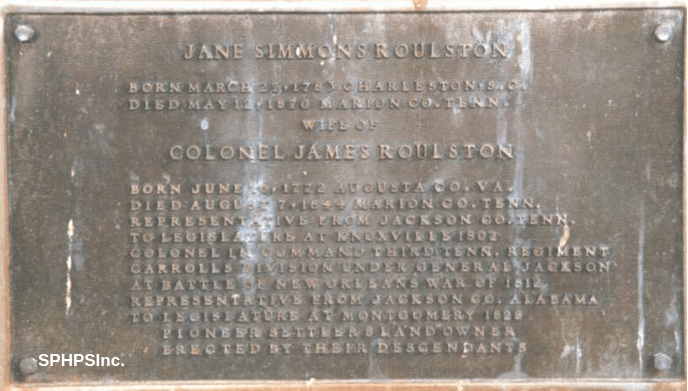 Close-up of inscription on Grave for Jane Simmons Roulston, courtesy of Dennis Lambert