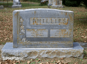 James B. & Martha Richards Phillips gravestone, courtesy of Dennis Lambert
